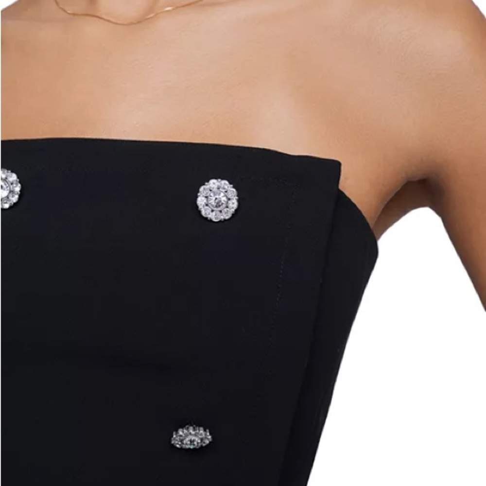 L'AGENCE.  strapless crystal-embellished woven bustier top - Picture 7 of 8